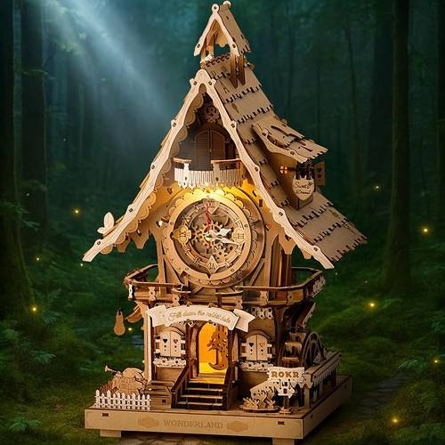 3d wooden puzzle clock model kit for adults featuring a bird and a working clock tabletop home decoration a gift for back to school birthdays or housewarming light brown