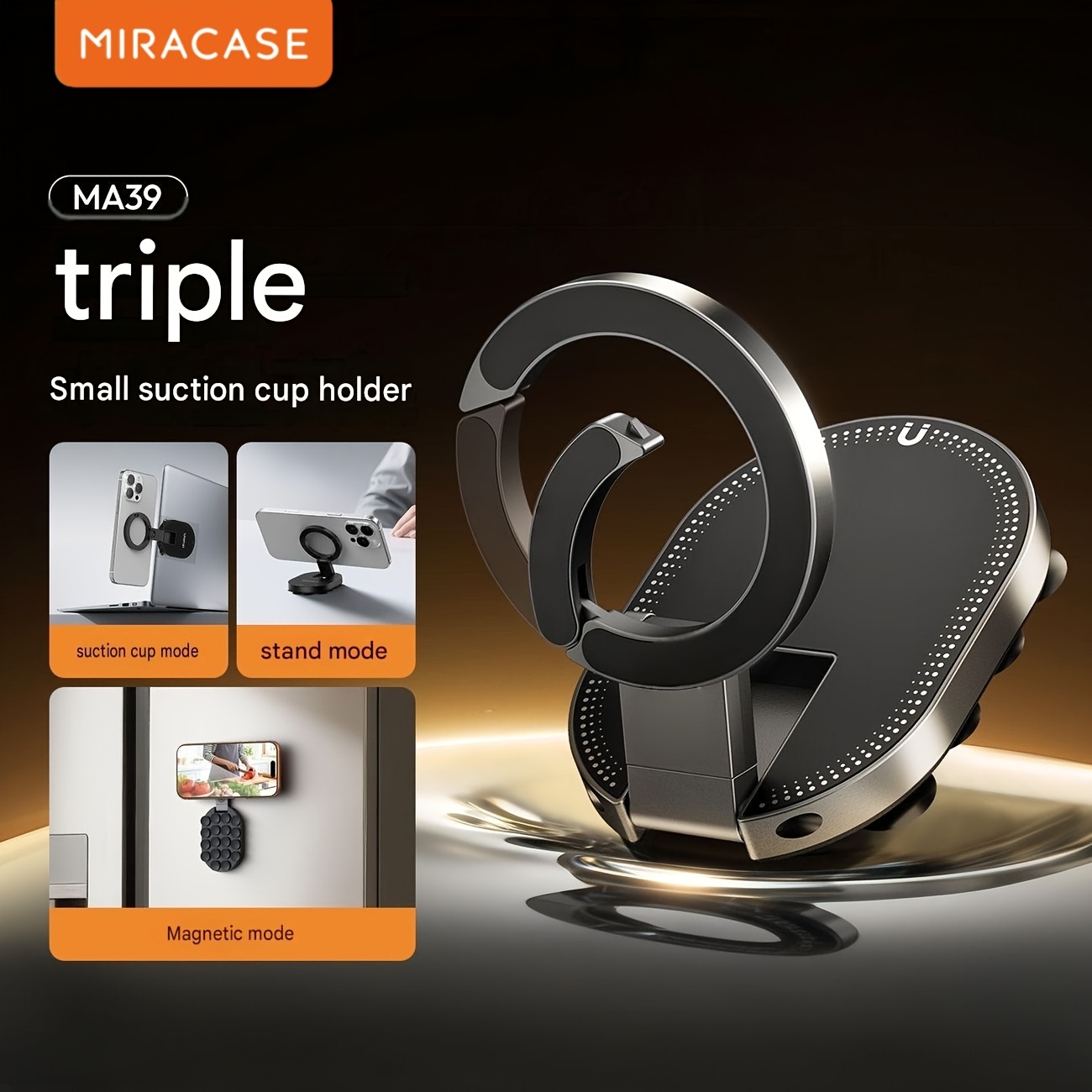 TEMU Miracase 3-in-1 Suction Magnetic Phone Holder With Suction Cup And Hook, 360° Rotatable Phone Holder Stand, Foldable, Portable Foldable Car