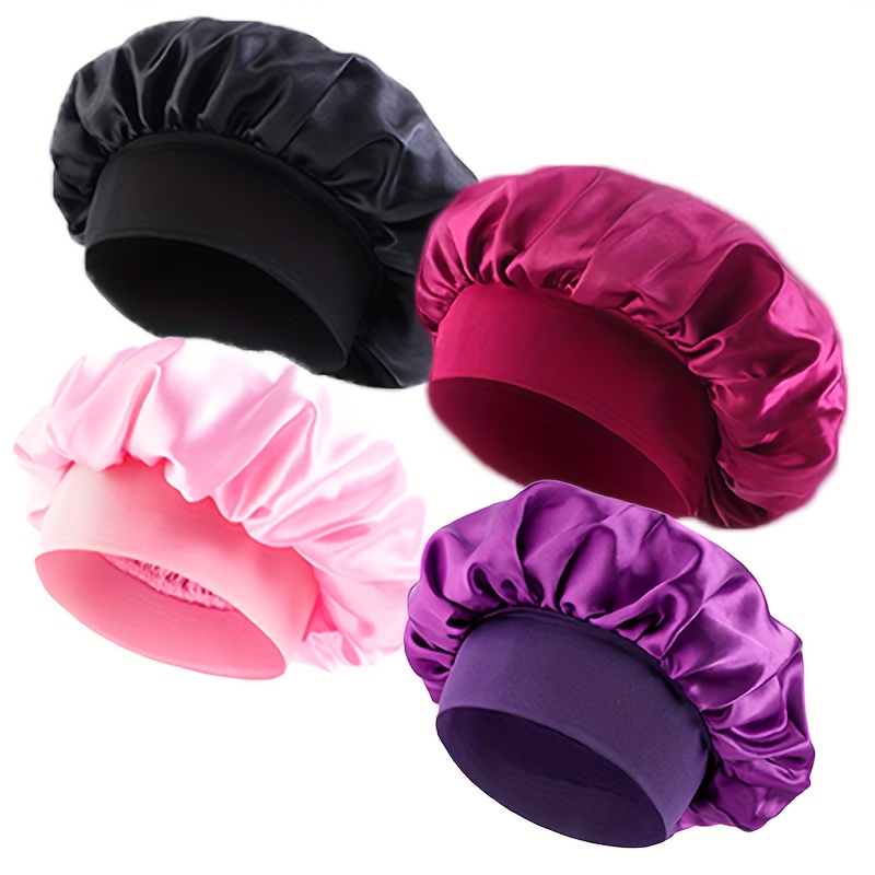 TEMU 4pcs Gorros de Punto de Satén Suaves y Acogedores - Banda Ancha Elástica para un Sueño , Protección del Cabello y Cuidado Cabelludo - Talla