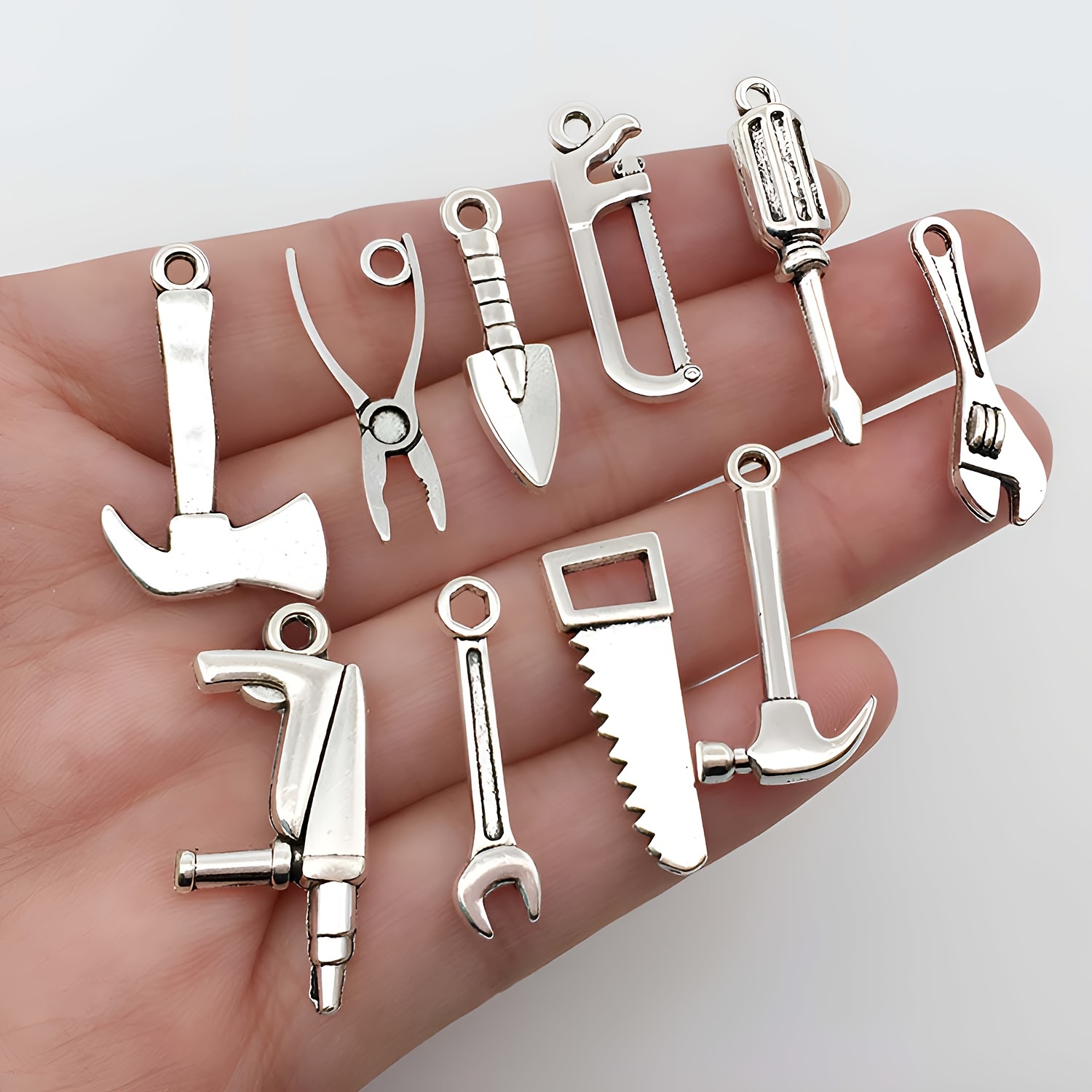 

50pcs, Wrench Screwdriver Pliers Saw Hammer Shaped Pendents, Perfect Accessories For Diy Bracelet Necklace, Assorted Varieties