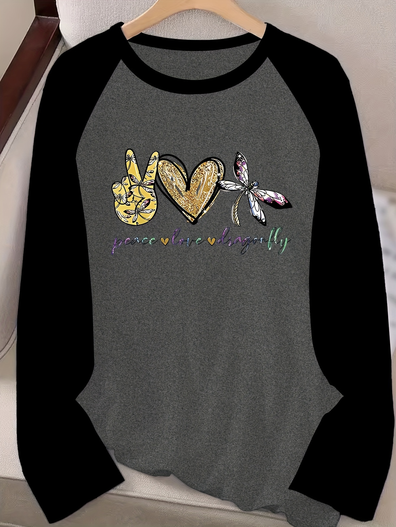 여성용 기발한 잠자리 레터링 프린트 긴팔 티셔츠 장식 패치 디자인 블라우스 미디엄 스트레치 라운드넥 캐주얼 - Temu Republic  of Korea, image size:800x1066