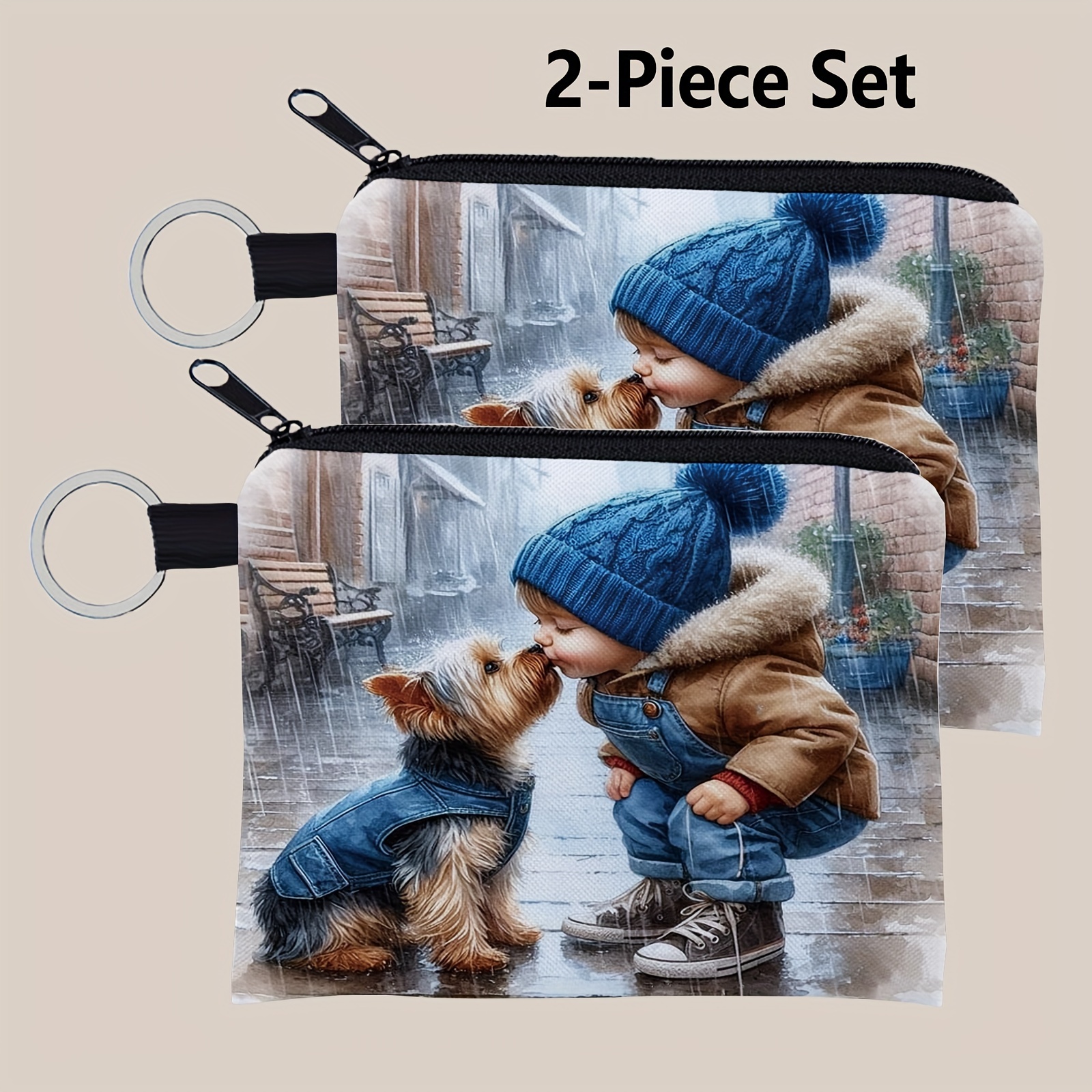 Image of 2pcs Set Of Cute Dog Pattern Small Zipper Purses, A Portable And Multi-functional Coin And Card Holder, Designed As A Great Gift For Women