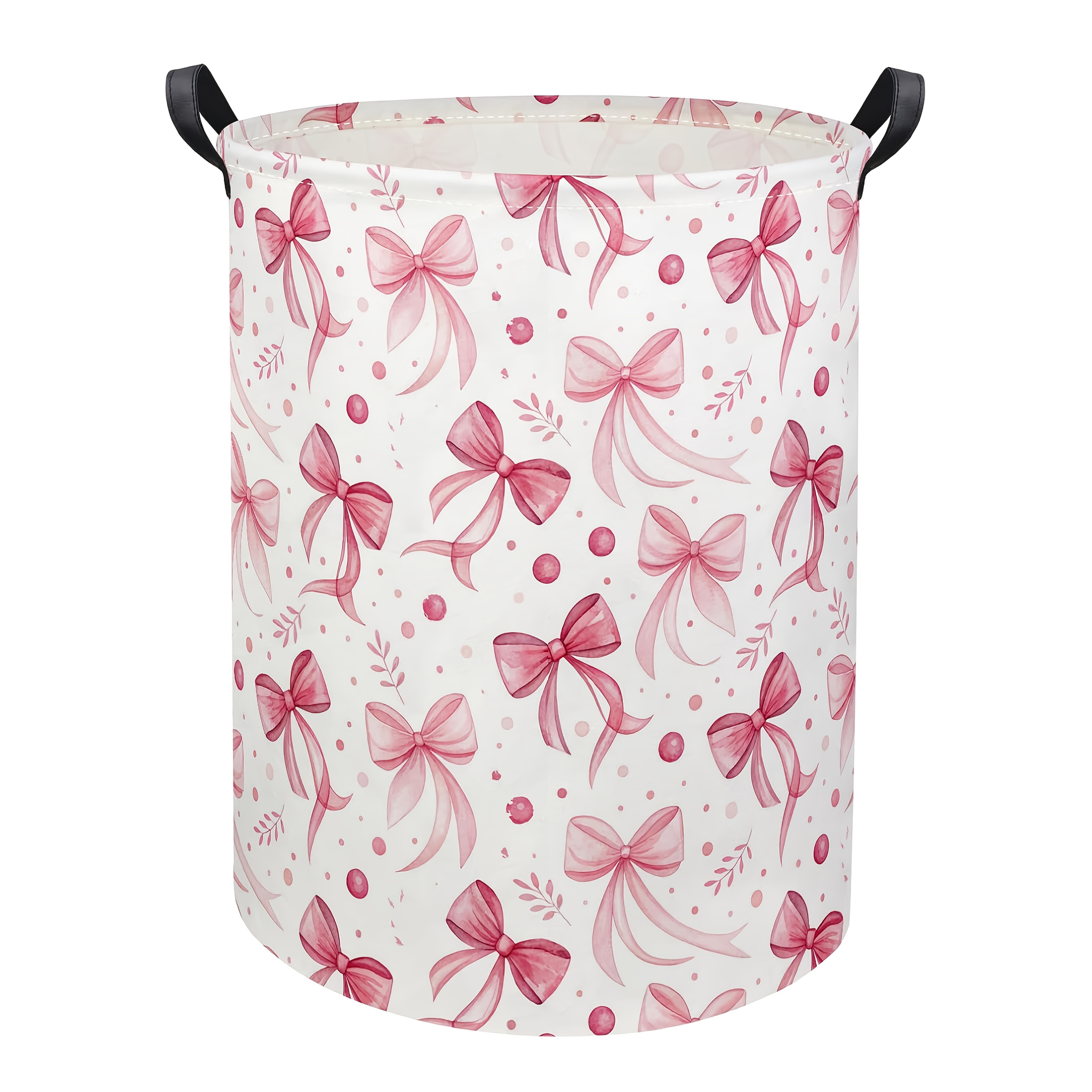 TEMU 1pc Dokriy Cute Laundry Basket Hamper With Pink Bowknot - ' Storage Organizer, ' Room Decor, Durable Canvas Bin For, Clothes & Hamper