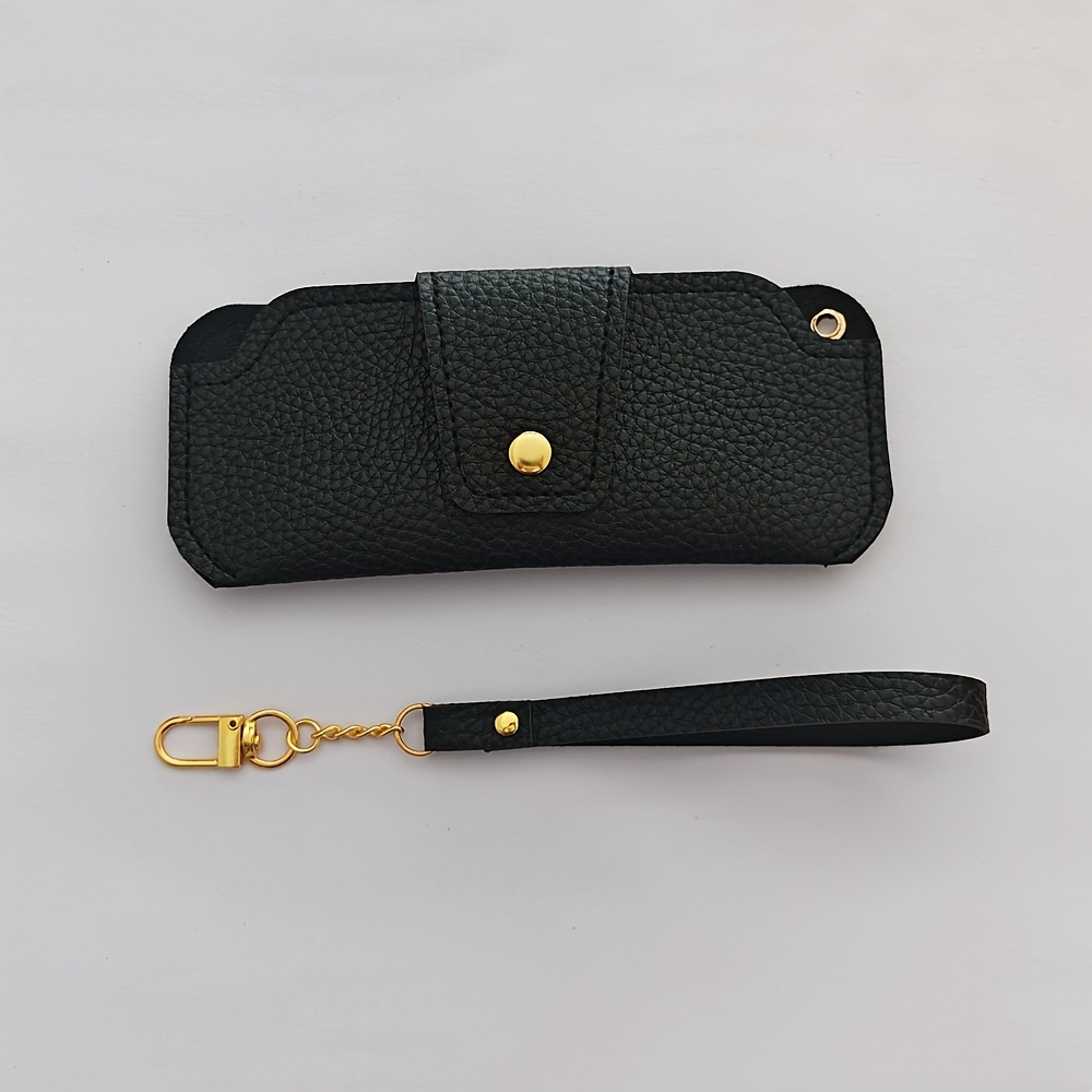 1pc Easy Faux Leather Lychee Texture Strap Hook Portable Glasses Pouch, Suitable For Daily Commuting And Travel, Anti-loss Wristband Eyewear Protector, Storage Bag