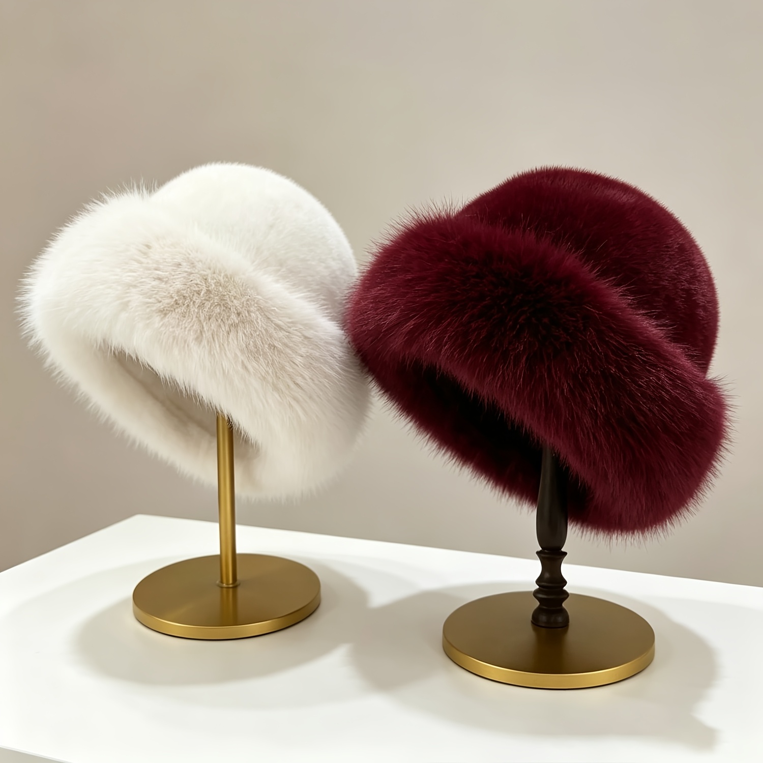 TEMU 2pcs Women's Winter Plush Hats Warm Versatile Round Top Wide Brim Hat - Autumn Winter Thickened Plush Bucket Hat For Women Hat - Hat Thickened