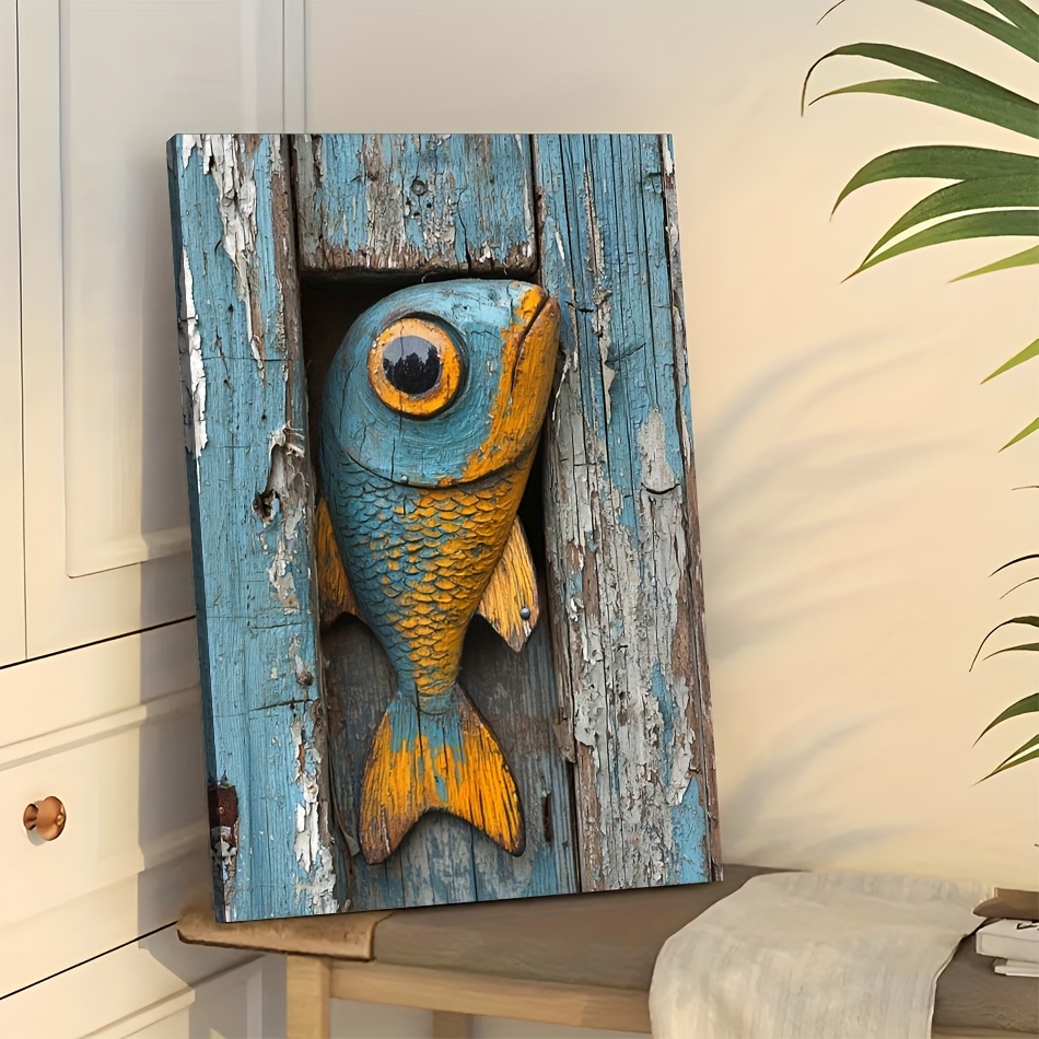 

Fish Wooden Canvas Painting Wall Art Prints For Home Decoration, Living Room & Bedroom, Festival Party Decor, Gifts, Ready To Hang