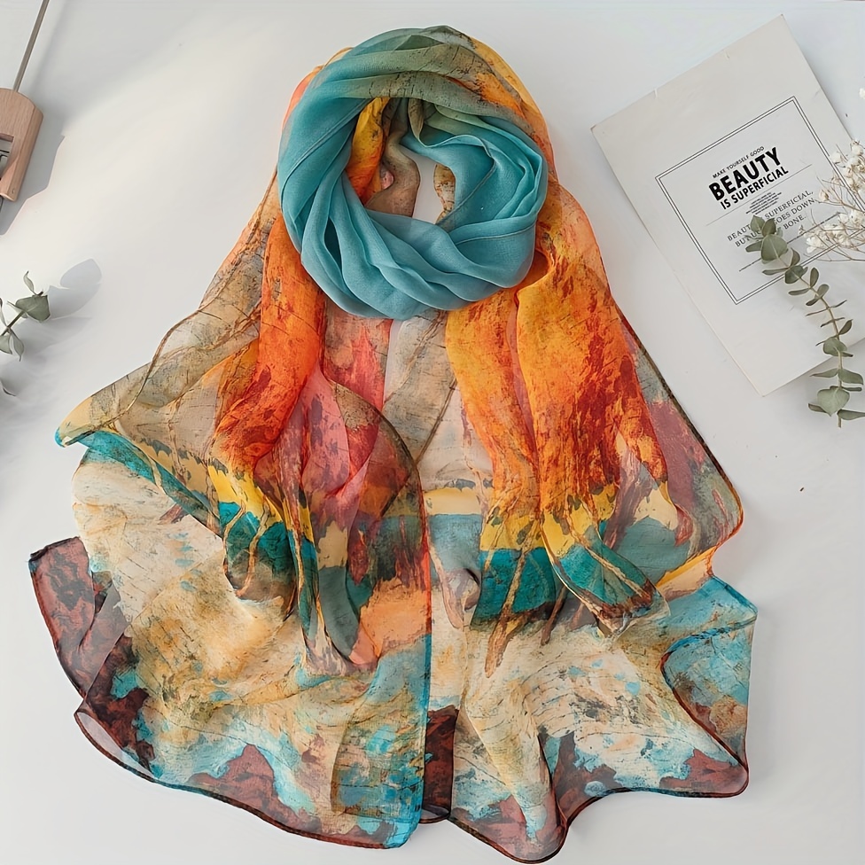 

Elegant Birch Forest Print Chiffon Scarf - Perfect For Beach Days