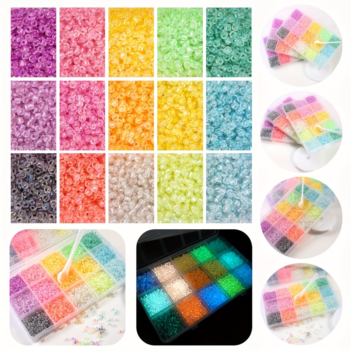 

5600pcs 3mm Luminous Seed Beads With Thread & Spoon, Assorted Colors, Diy Craft Kit For Bracelet, Ring, Earrings, Handmade Jewelry Making