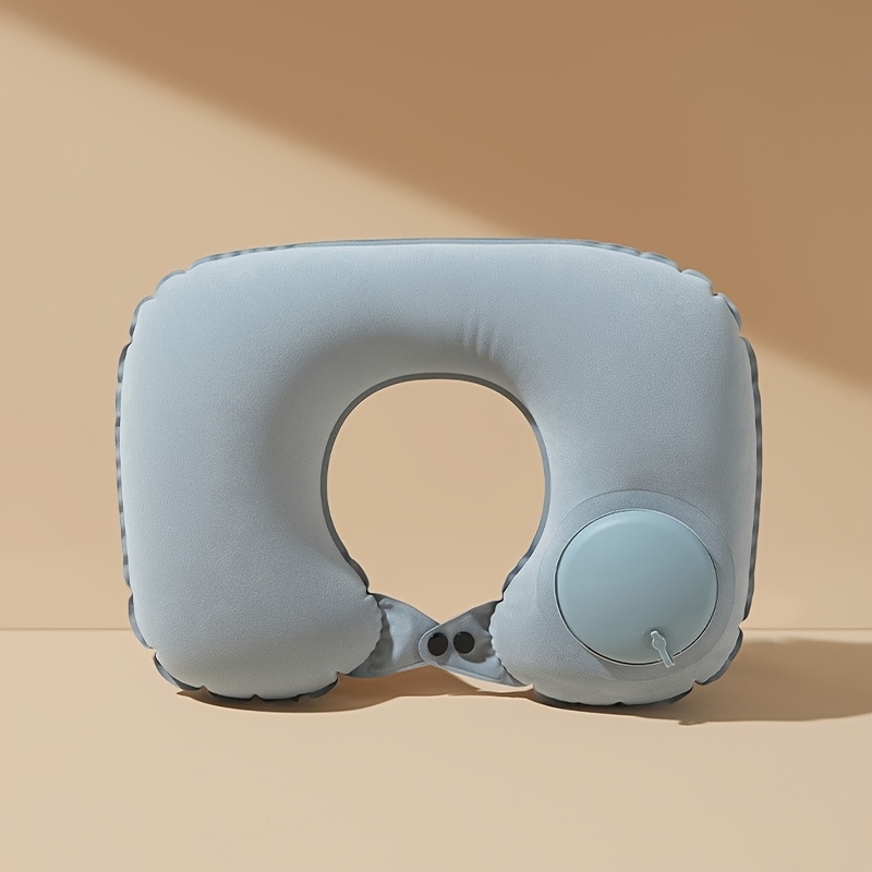 A Portable Automatic Velvet Inflatable U-shaped Travel Neck Pillow Designed For Neck Support, Suitable For During Office Use, Camping, Hiking, Car Rides, Napping