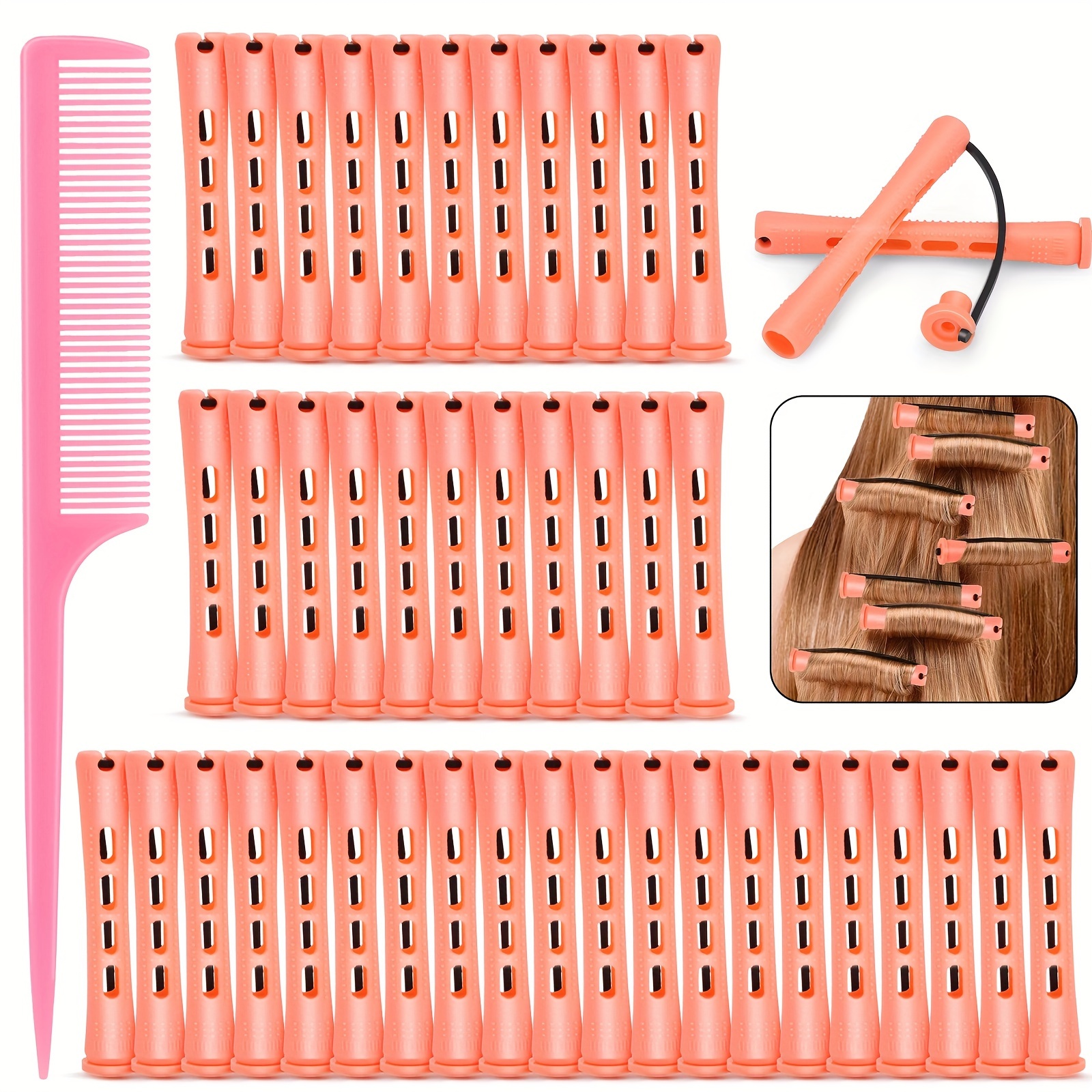 

50pcs Heatless Flexible Hair Rollers, Soft Rods, Hair Curling Roller With Comb For Diy Hairdressing Styling