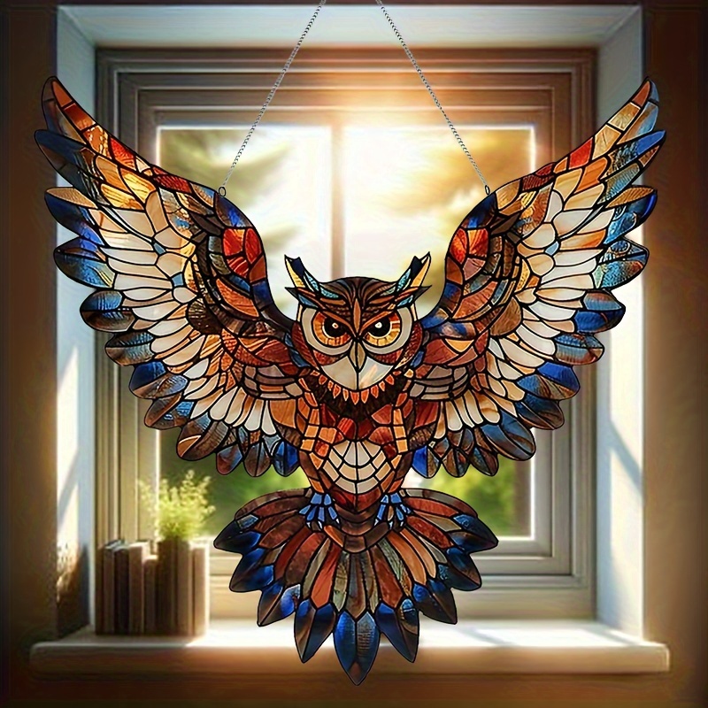 

10"x10" Owl - Stained - Hanging, & Decor, Housewarming Or Wreath