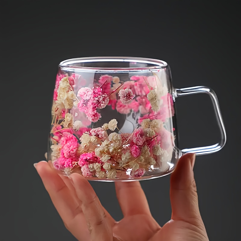 

1pc Elegant Floral Double-walled Glass Coffee Mug - High Borosilicate, Bpa-free & Insulated, Hot/cold Beverages - Ideal Gift For All , Handwash Only, Coffee Bar Accessories