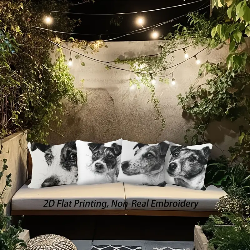 4pcs black and white terrier dog sketch throw pillow covers 2d flat printed realistic puppy adult cushion covers double sided luxury sofa room bedroom decor zipper closure machine washable no inserts home decor contemporary design print durable fabric decorative pillows pet lovers 2d flat Product details 3