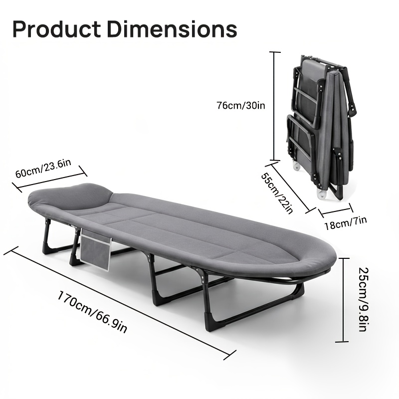 TEMU Portable Folding Camping Cot With Thick Pillow 6 Position Adjustable Backrest Heavy Duty Sturdy Frame Lightweight Foldable For Outdoor Travel