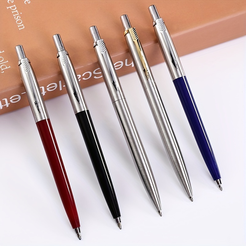 

6pcs Retractable Metal Ballpoint Pens With Quick-dry Ink, Fine Point 0.5mm - Ideal For Business Gifts & Office Use Beadable Pens Pen Holder For Desk