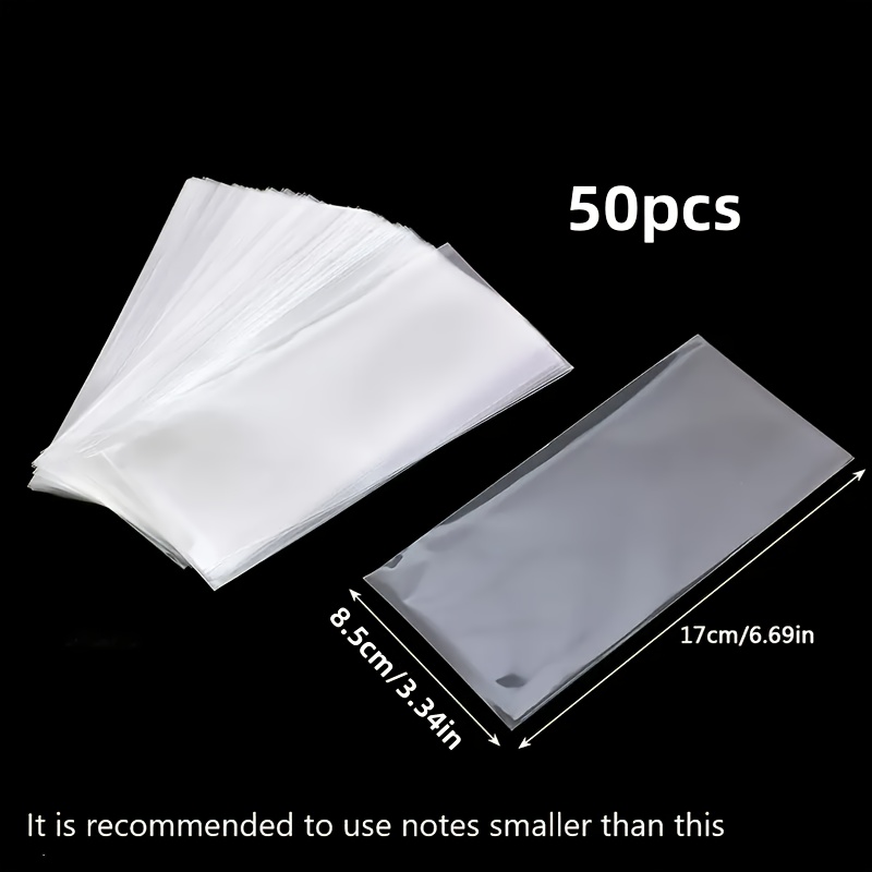 Image of 50pcs/100pcs 8 * 17cm / 3.15 * 6.69in Space Banknote Protection Bag For Coin Paper Money Storage, Transparent Storage Bag, For Banknotes, Notes, Stamp Collection Supplies