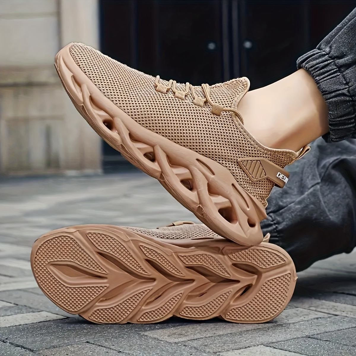 

Women's Solid Color Sneakers, Breathable Knit Lace Up Outdoor Shoes, Comfortable Low Top Sport Shoes