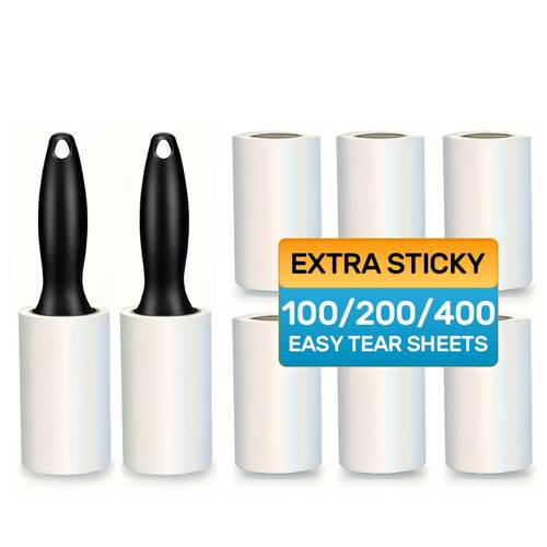 100 200 400 sheets roller for pet hair removal lint removal tool with handle and replacement rolls manual operation plastic handle