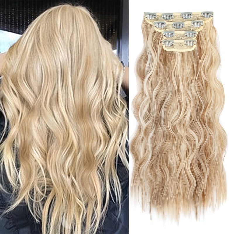 TEMU 4 pezzi di extension per capelli con clip, extension per capelli sintetici ondulati lunghi 22 pollici per donne e