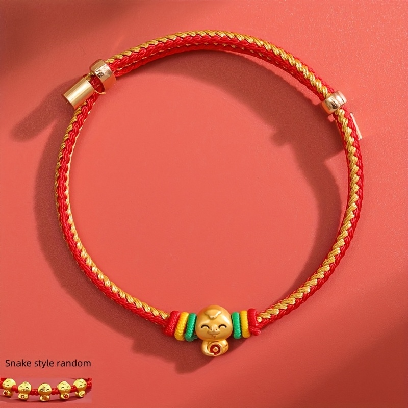 

1pc Vintage Chinese Style Adjustable Snake Bracelet, Red Woven Rope With Random Snake Charm, Animal Theme, Daily & Festival Celebration Accessory, All-