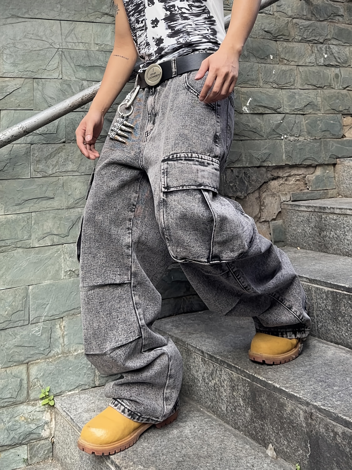 1pc mens baggy jeans wide leg cargo pants y2k jeans - Temu