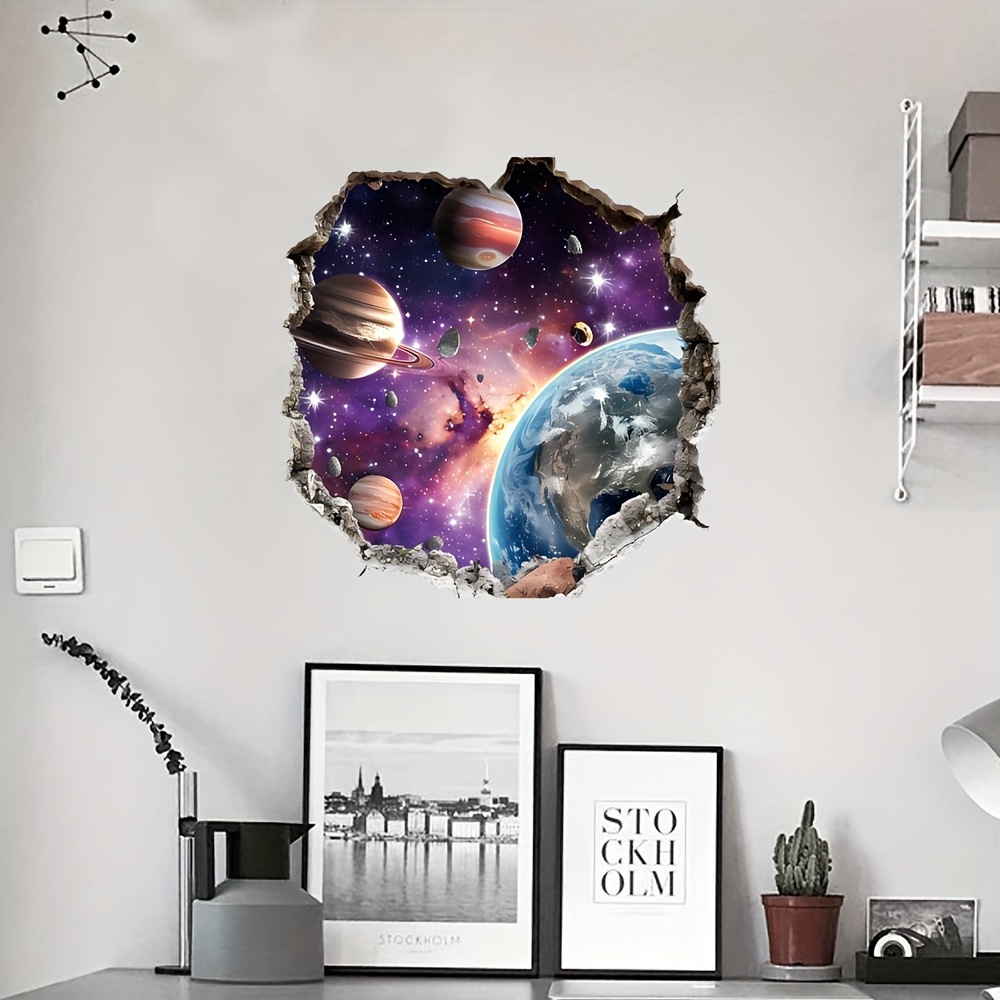 

Starry Night Sky & Earth Wall Decals - Vinyl, Self-adhesive Stickers For Living Room, Bedroom, Study, And Dorm Decor