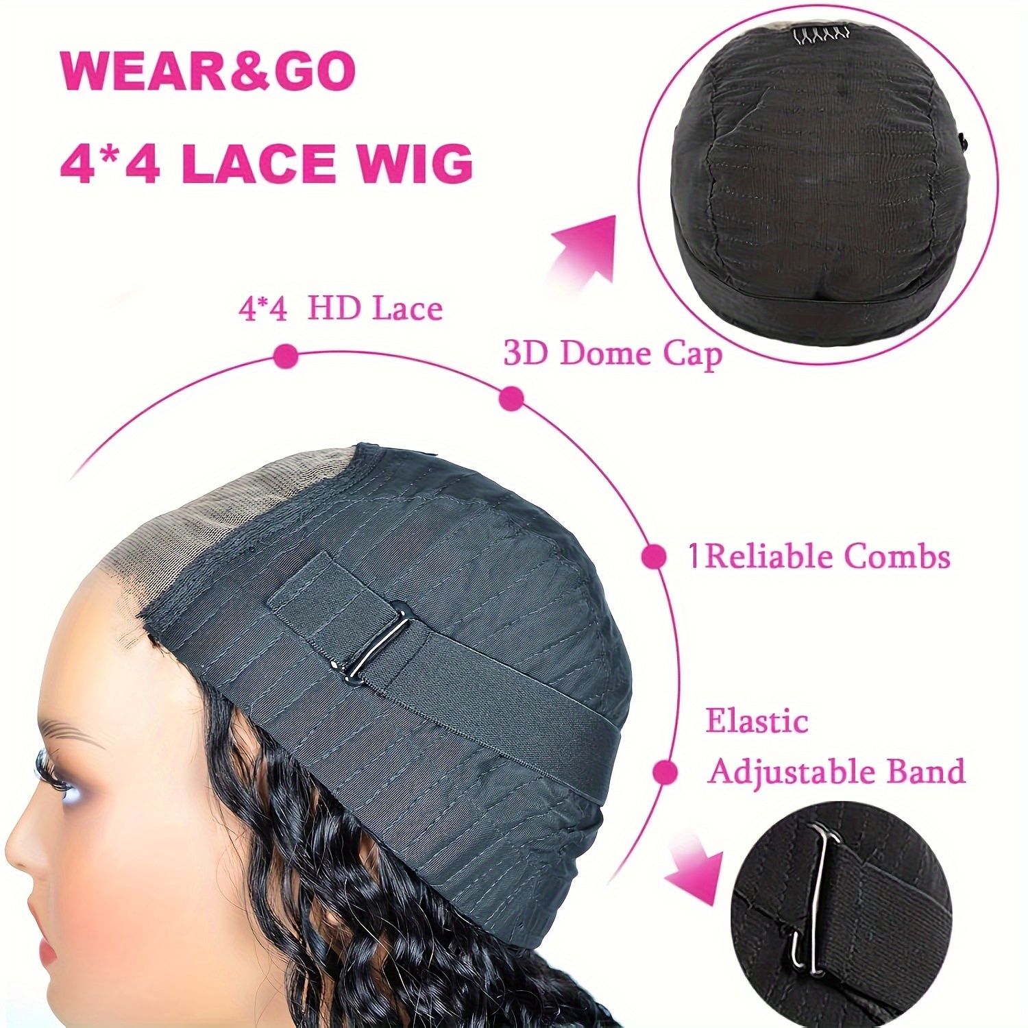  less 4x4 deep wave human hair wig for women 150 density brazilian 4x4 lace closure simple gorgeous pattern no needed less comfortable in party date work details 4