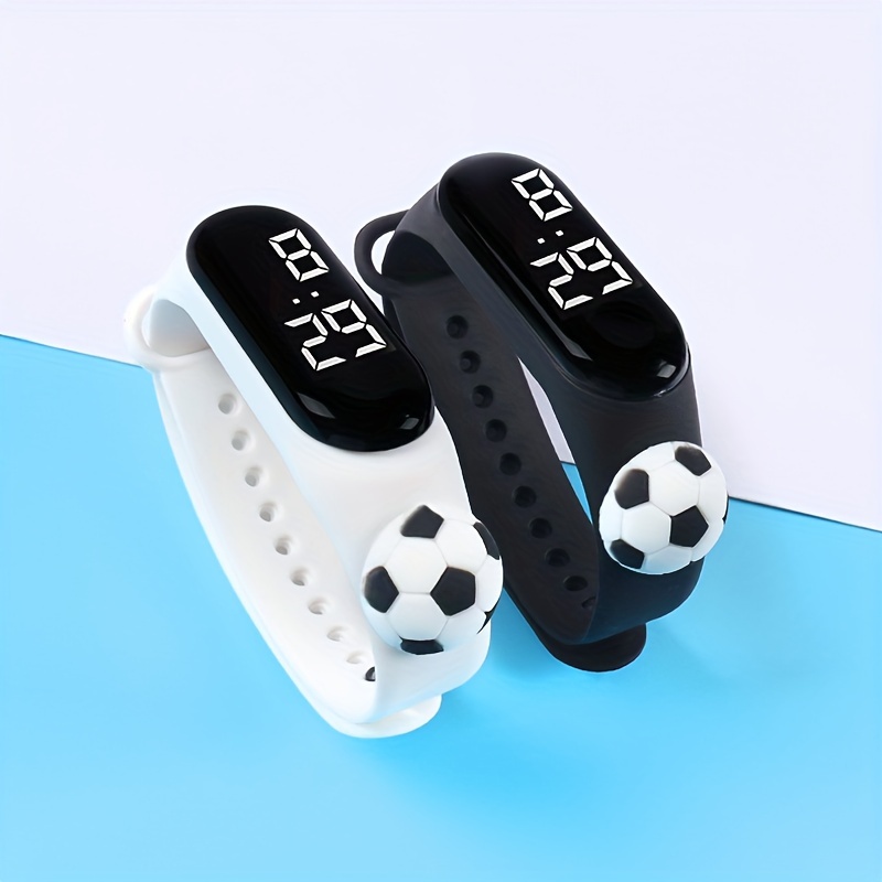 Image of New Popular Back-to- 2pcs Soccer Led Display Electronic Watch For Boys And Girls, Electronic Bracelet Set, Perfect For Halloween And Christmas Gifts
