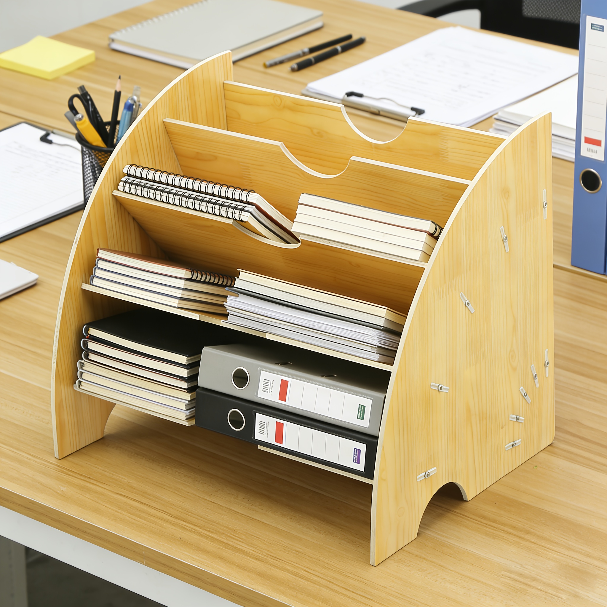 Office Files Organiser Shelf Desktop Magazine Books Storage Holder Rack With 4 Compartments Space- Desktop Organizer For Files And Books