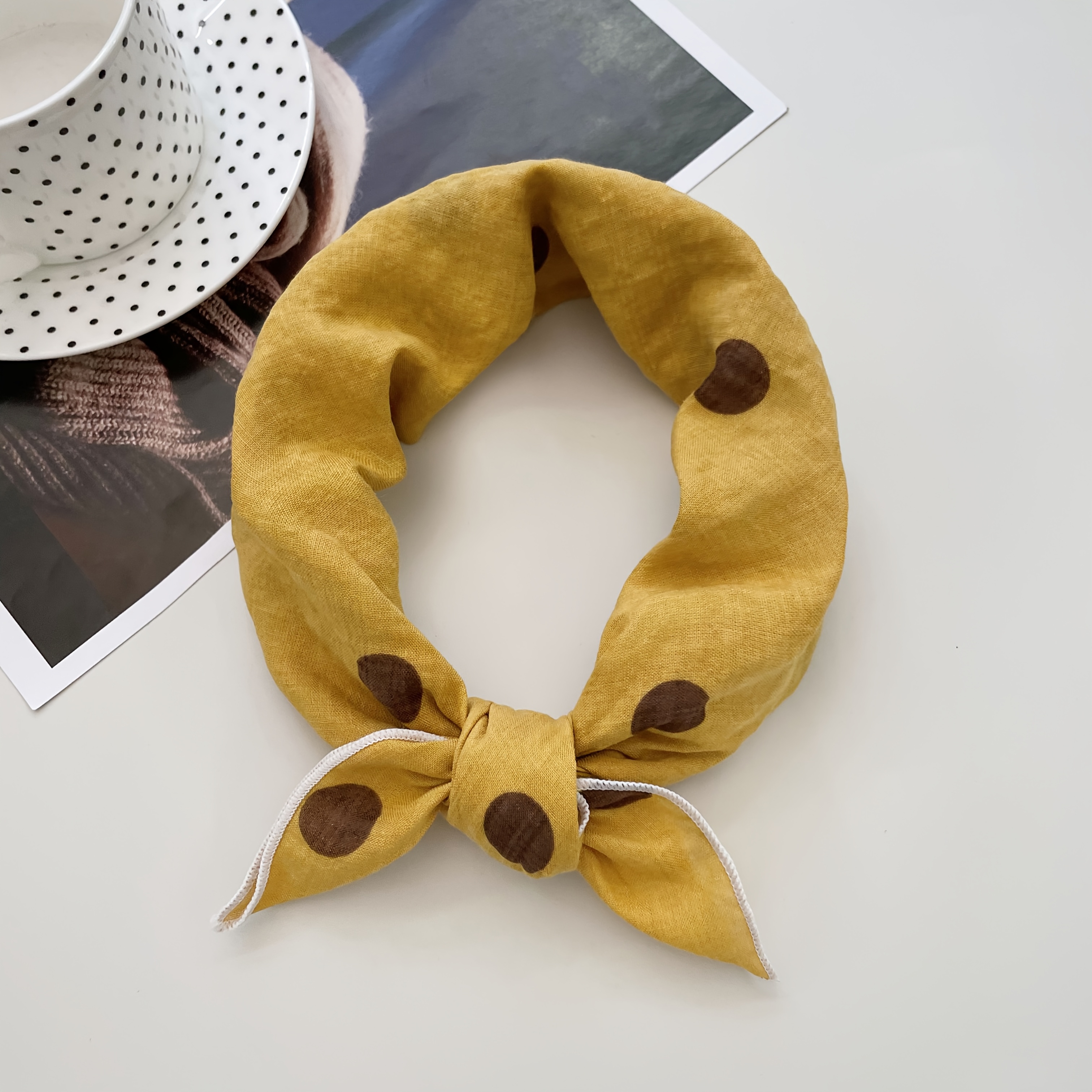 Korean Retro Polka Dot Square Scarf, Versatile Multi-Color