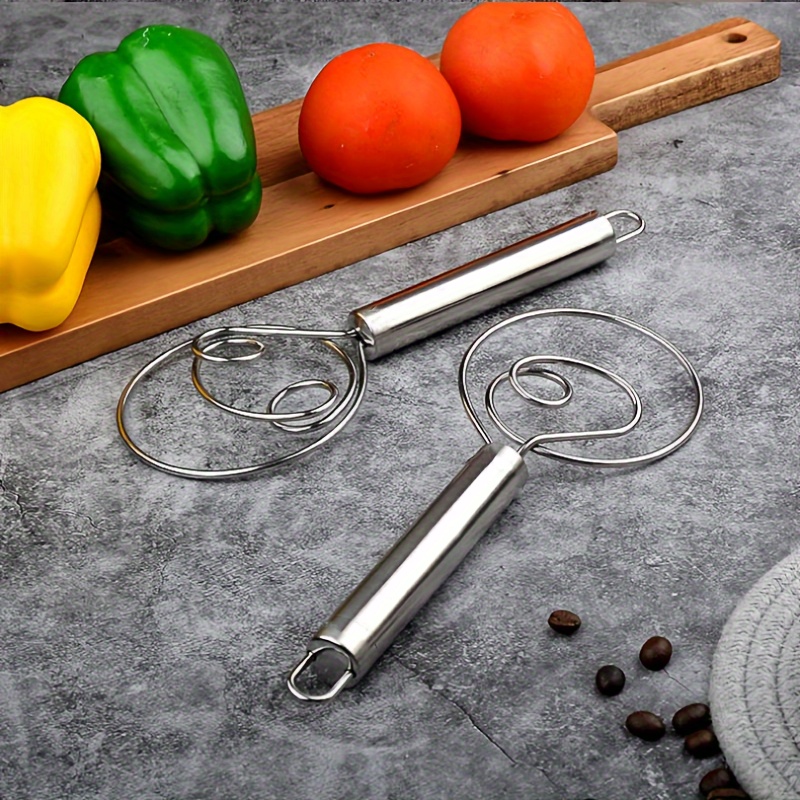 1 2pcs danish dough whisk danish dough mixer manual stainless steel multifunctional mixer egg beater dough mixer good helper for making bread and cake more hygienic and clean good helper for cake shops and home creations 3