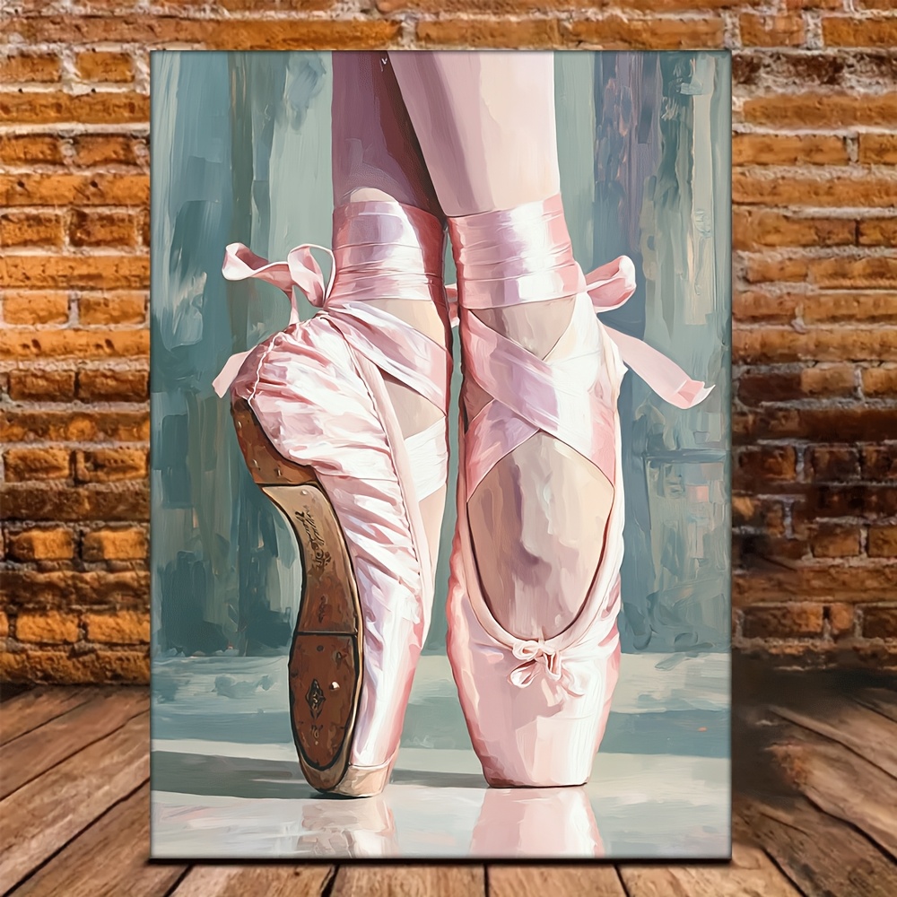 TEMU 2d Flat, Ballerina Pointe Shoes - Style Canvas Print Suitable For Decor, Wrap-around Framed Ballet, Minimalist Dance-themed Decoration For