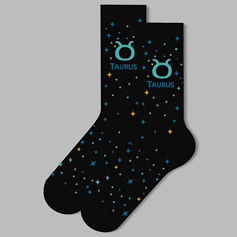 TEMU Pair Of 1 Men's And Women's Zodiac Socks - Black Zodiac, Soft Warm Moisture-wicking, Fashionable And Comfortable, Perfect For Gifts And Casual
