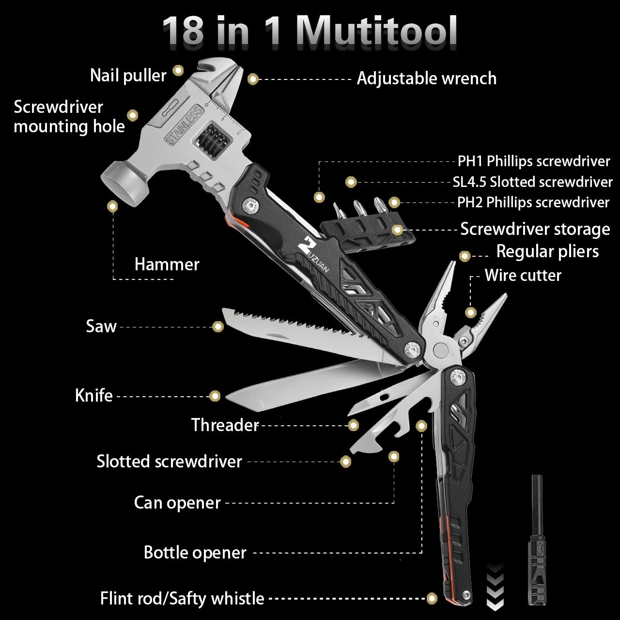 12 in 1 hammer multitool gifts for men white elephant gifts for adults ideal for dad husband christmas camping essentials gear metal material Product details 4