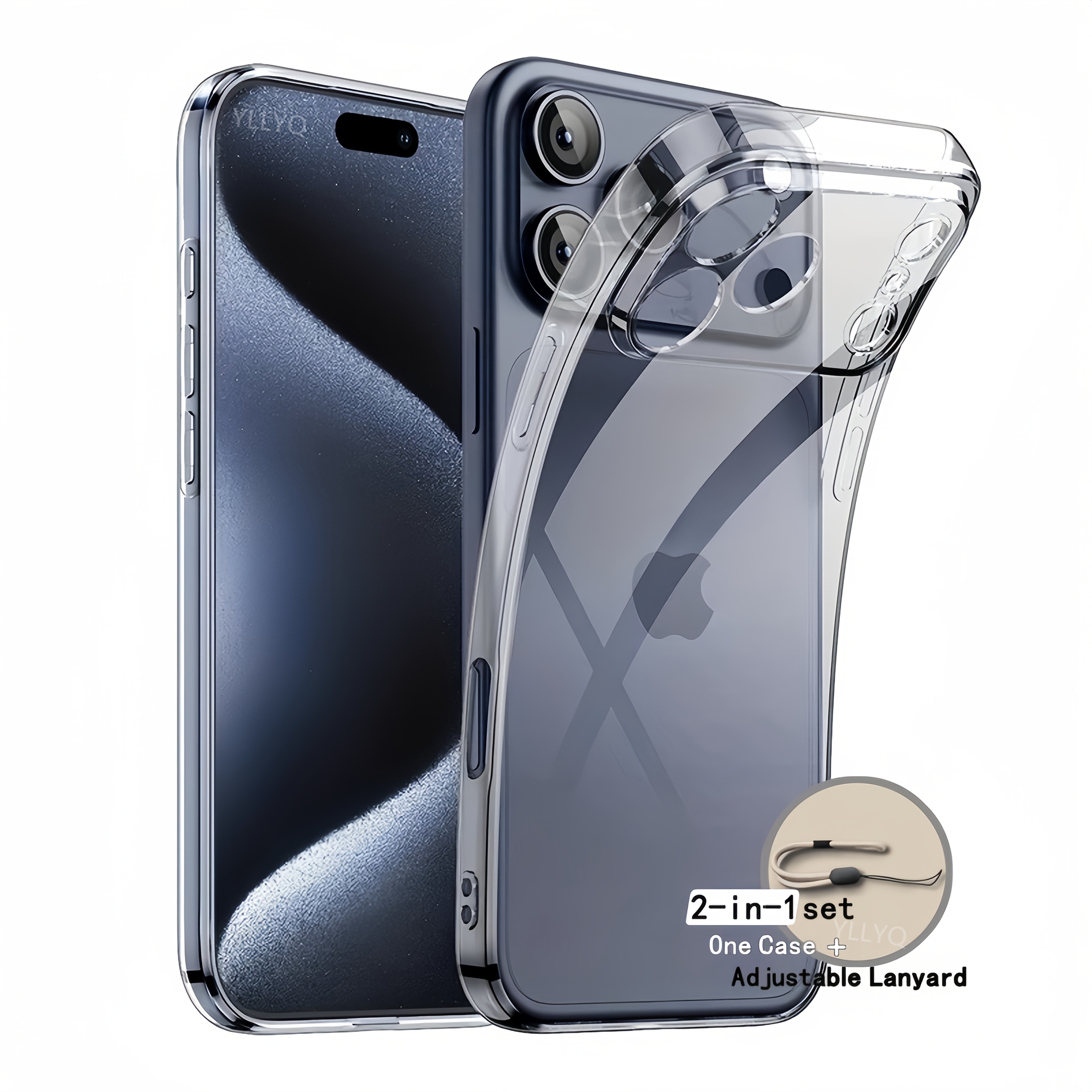 TEMU Phone Case - 2pcs Set (1 Case And 1 Lanyard) Transparent Case Suitable For Iphone 18 Pro Max 17 16 15 14 13 Pro Max 15 16 Plus Case Soft Back
