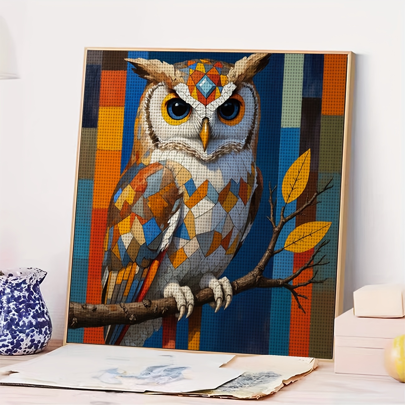 Colorful Owl Design Cross-Stitch Kit for Beginners