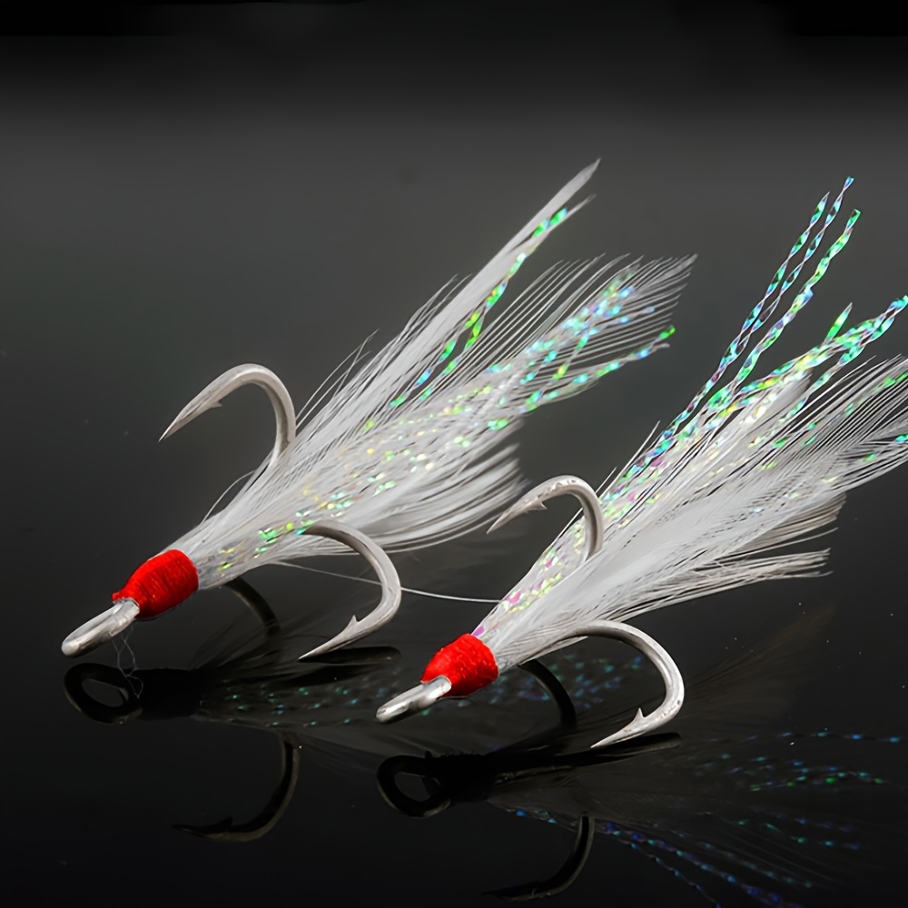 Feathered Treble Fishing Hooks Carbon Steel Barbed Sharp - Temu