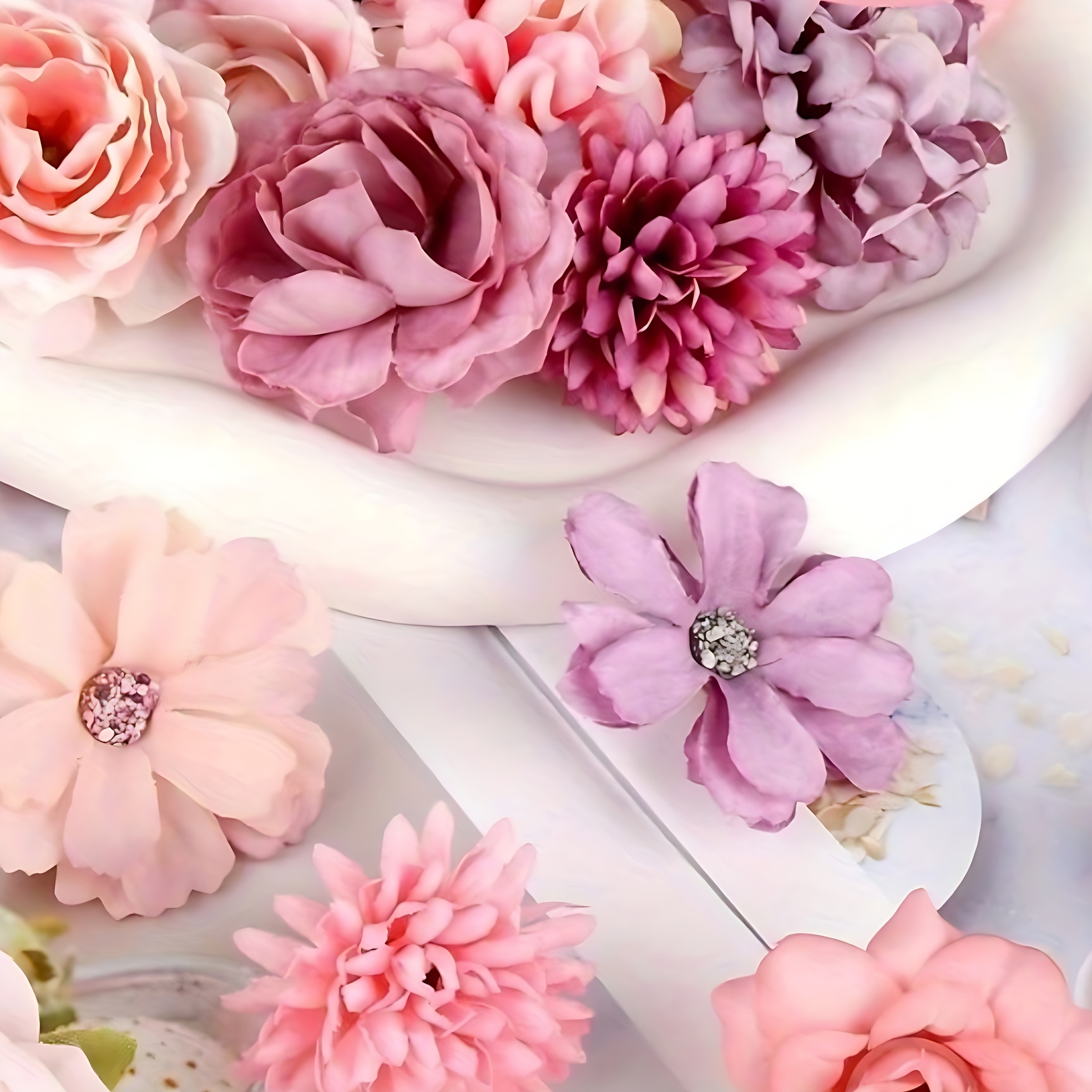 TEMU 40pcs Artificial Flowers Combo Flower Heads Flowers, Artificial Flowers Mini Flowers, For Diy Wedding Bridal Bouquets, Floral Arrangement, Table