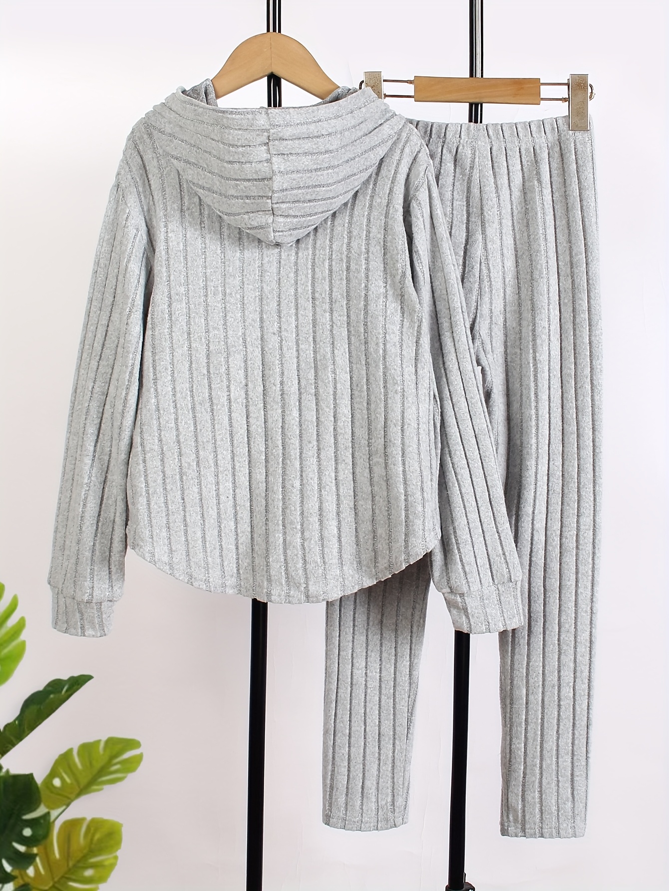 Girls' Hooded Sweater & Slim-Fit Base Layer Pants Set, 2pcs