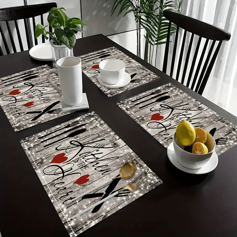 

4 pièces Rustique en bois " est le cœur" Placemats, Polyester tissé Rectangulaire Table Mats pour la Saint-Valentin, Anniversaire Dîner, Maison & Fête Décor, Lavable en machine