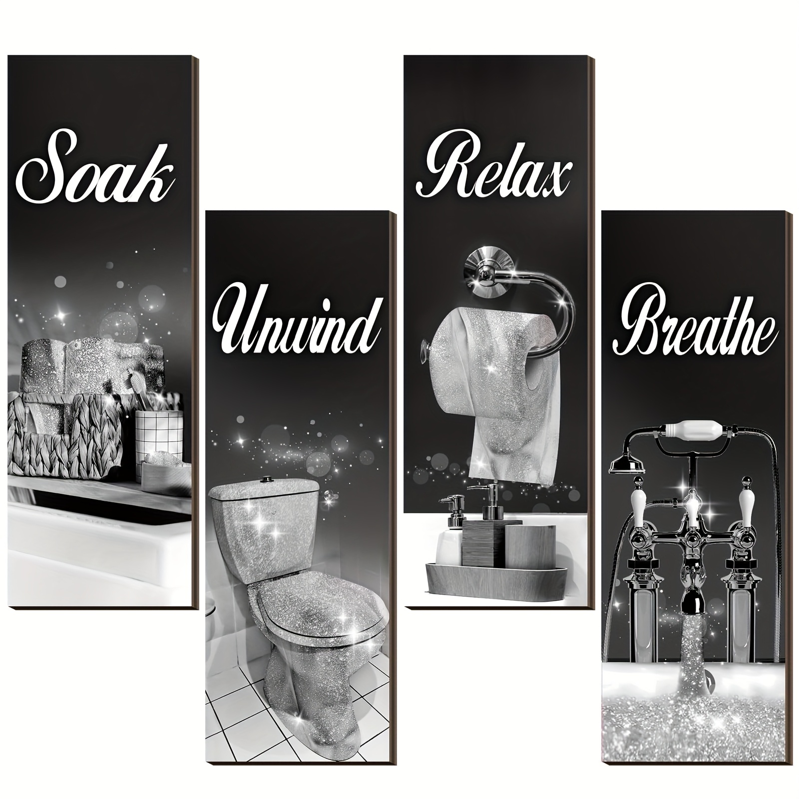 TEMU 4 pièces Décoration Murale pour Salle de Bain, Décoratif Style Ferme, Panneau en Bois "Détendez-vous, Respirez", Idéal pour Décoration de Salle