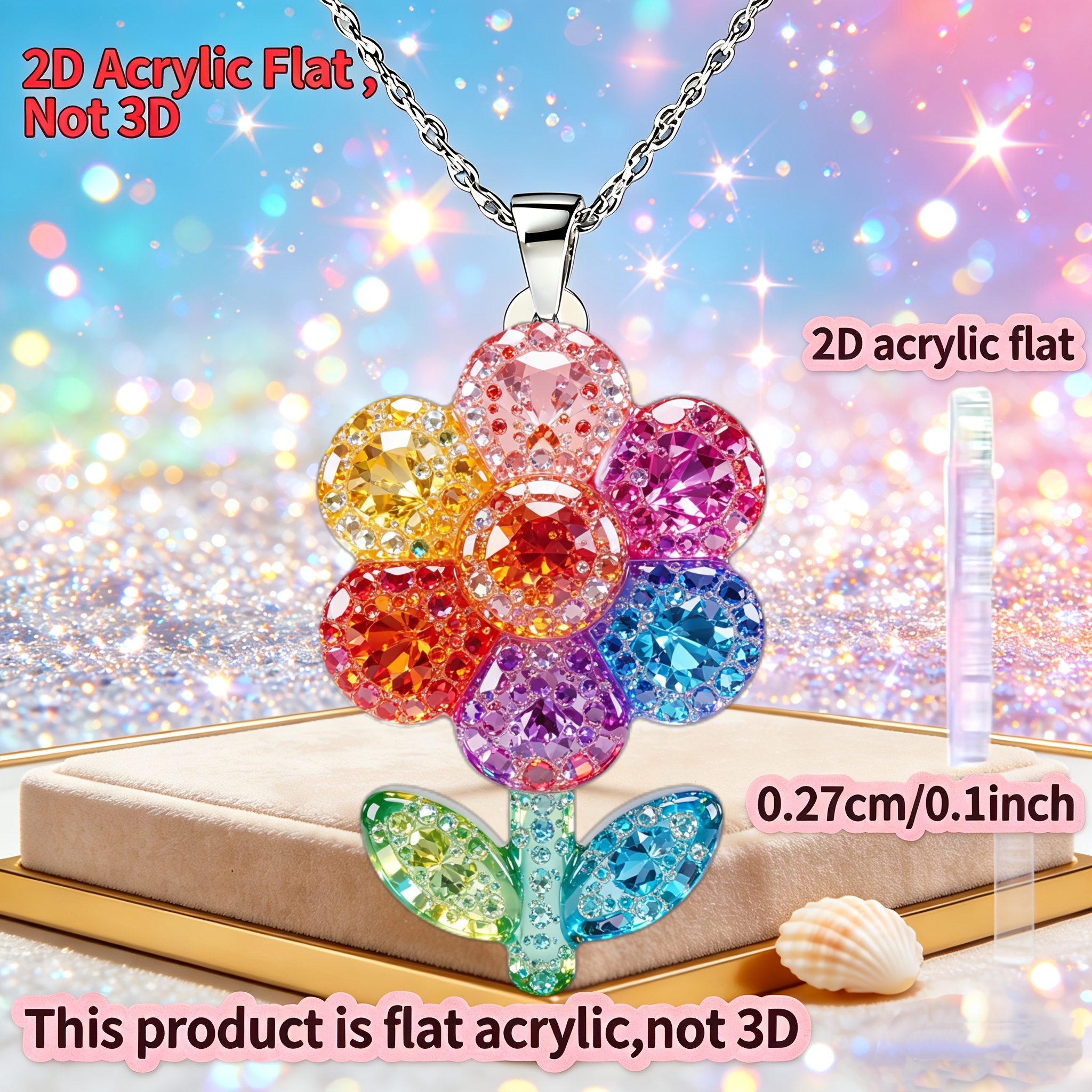 Acrylic Flower Picture Pendant Necklace, Ideal Gift