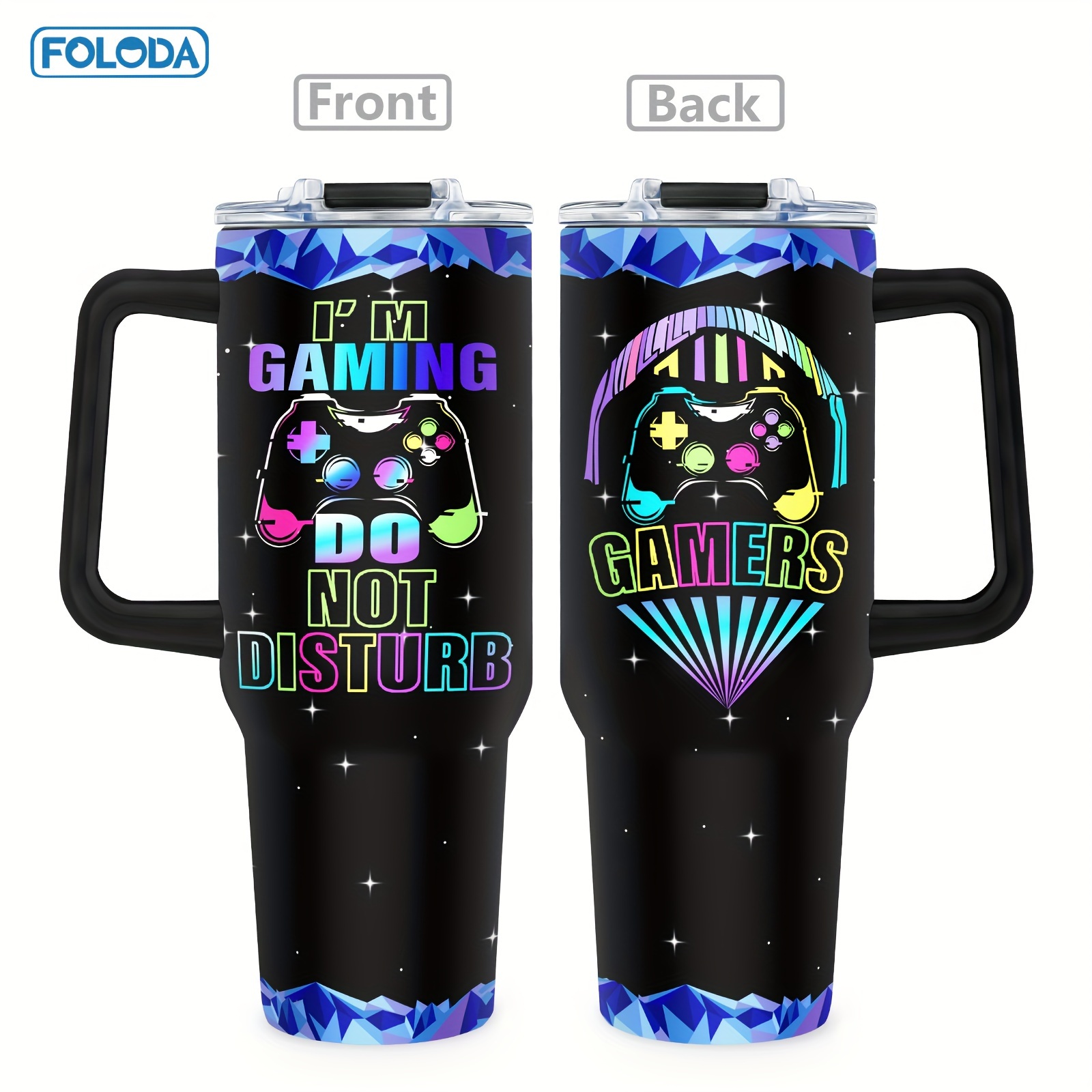 

Foloda 40oz Gamer Tumbler - Stainless Steel Insulated Mug With Handle, Lid & Straw | Perfect Gift For Gamers | Ideal For Outdoor, Camping & Travel | Great For Birthdays,