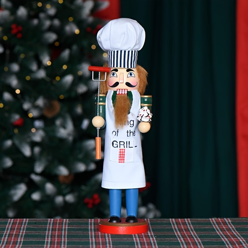 

-inch Wooden Nutcracker Chef Figurine - Red & Design For Decor, Ideal For Living Room & Dining Table Display, Chef Kitchen Decor