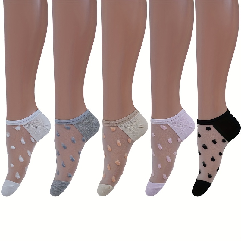 E-shop 5 Paar/10 Paar Sommer Damen dünne atmungsaktive gepunktete lässige niedliche Unsichtbarkeits-Socken für den