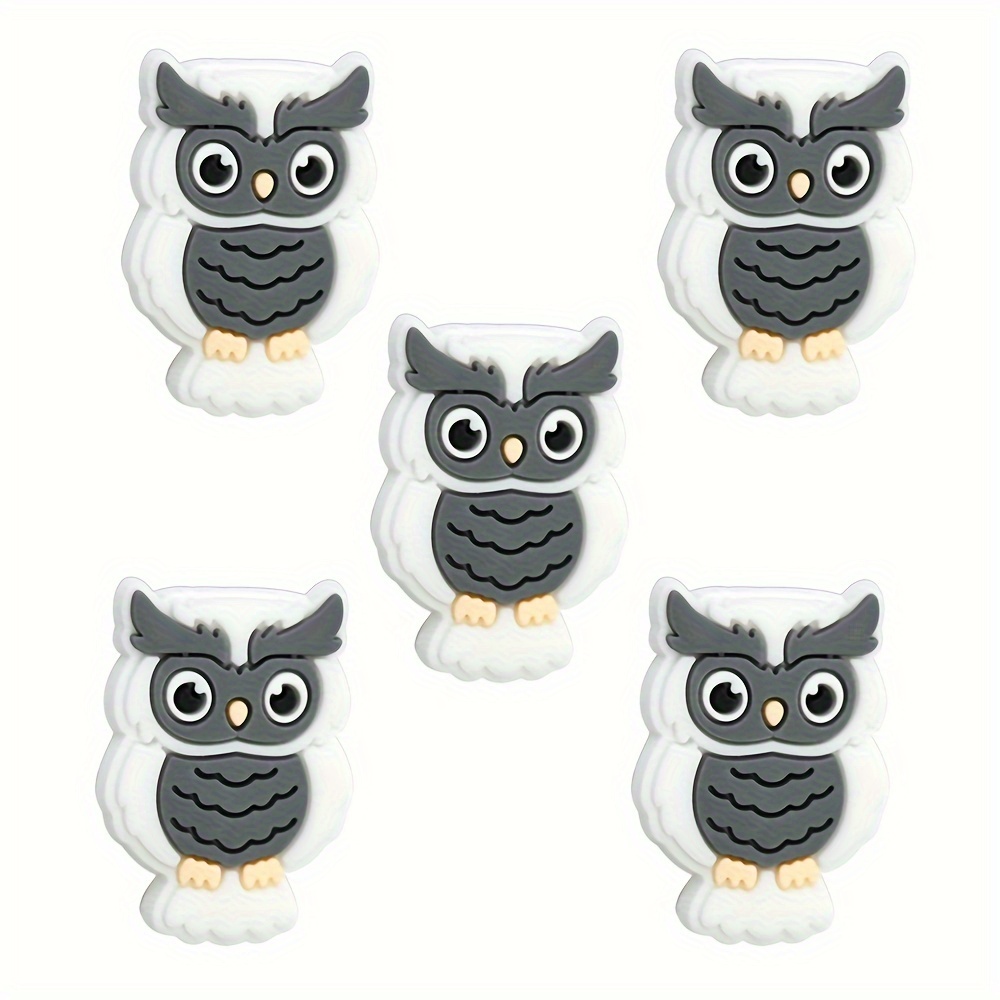 Image of 5pcs Owl-shaped Soft Plastic Beads - Cute Making Supplies With Owl Pattern Capsules (no Pen Included) For Necklace, Bracelet, Keychain Crafting - Handmade Craft Accessories For S &
