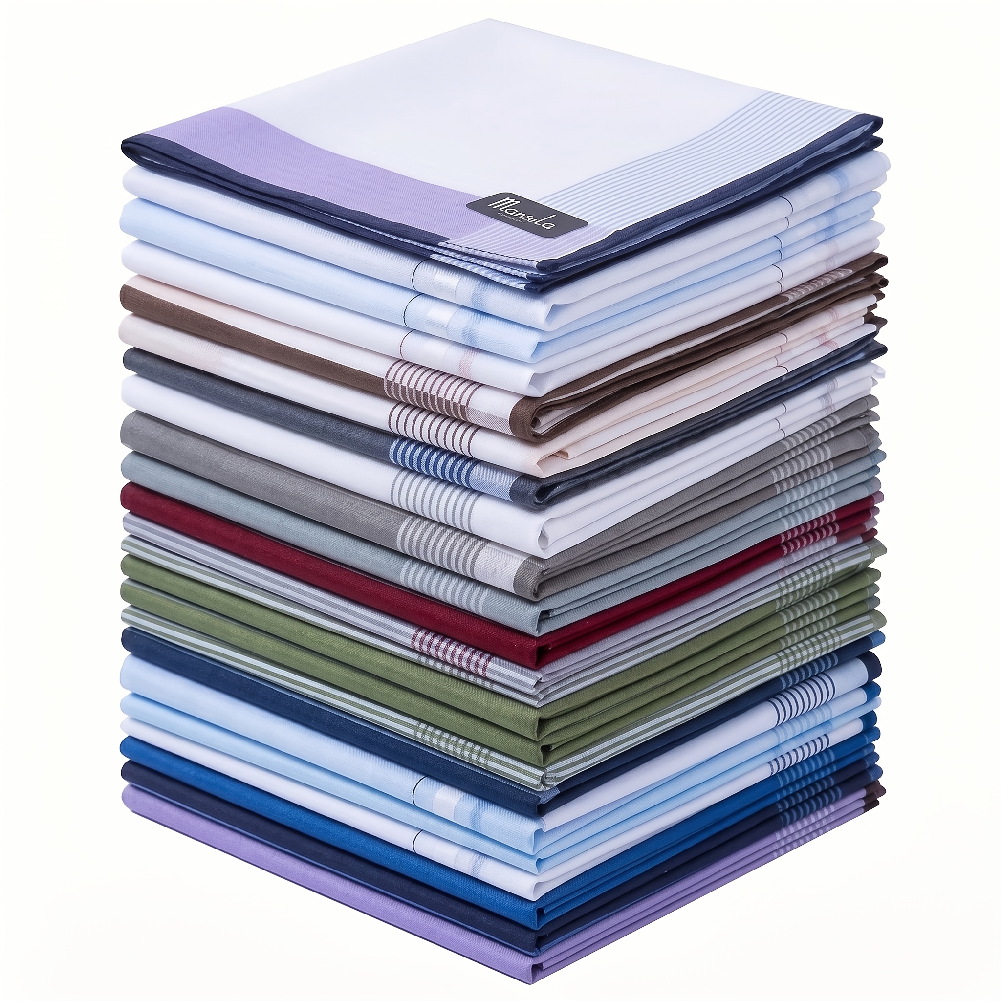 TEMU 12-pack Light-colored Striped Handkerchiefs, Sweat-absorbing Square Scarves For Weddings And Parties