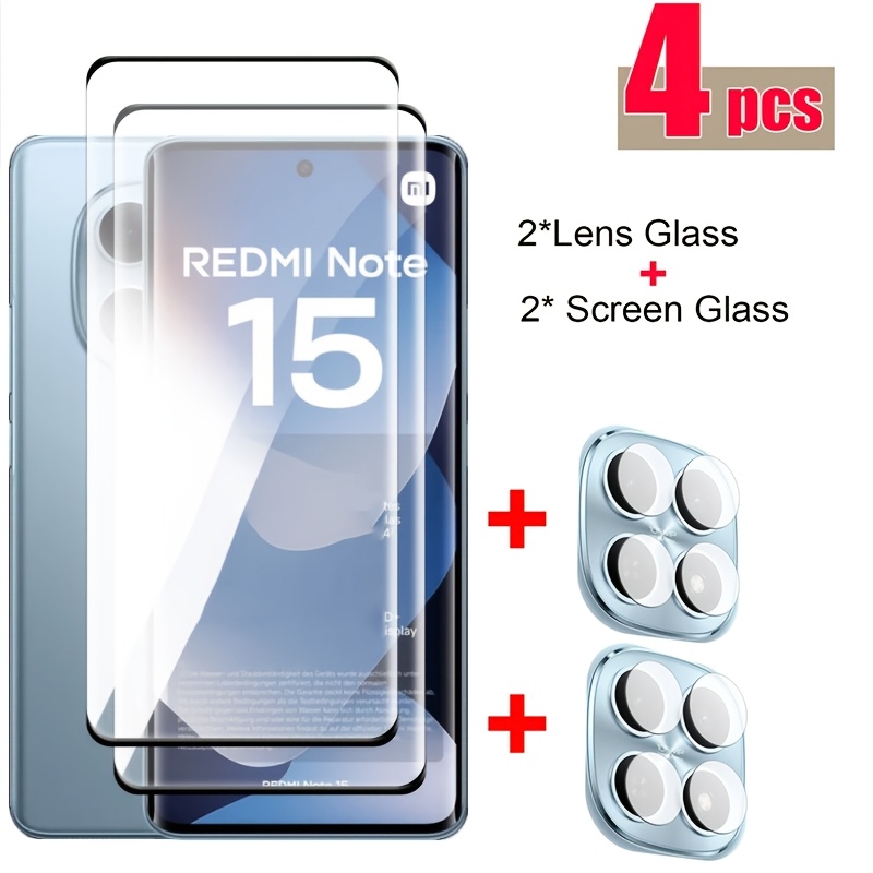 TEMU 4pcs = [2 Screen Protectors And 2 Lens Films] For Xiaomi Redmi Note 15 5g 4g Pro Plus Poco M8 Pro Tempered Glass 3d Glass Protector Anti-scratch