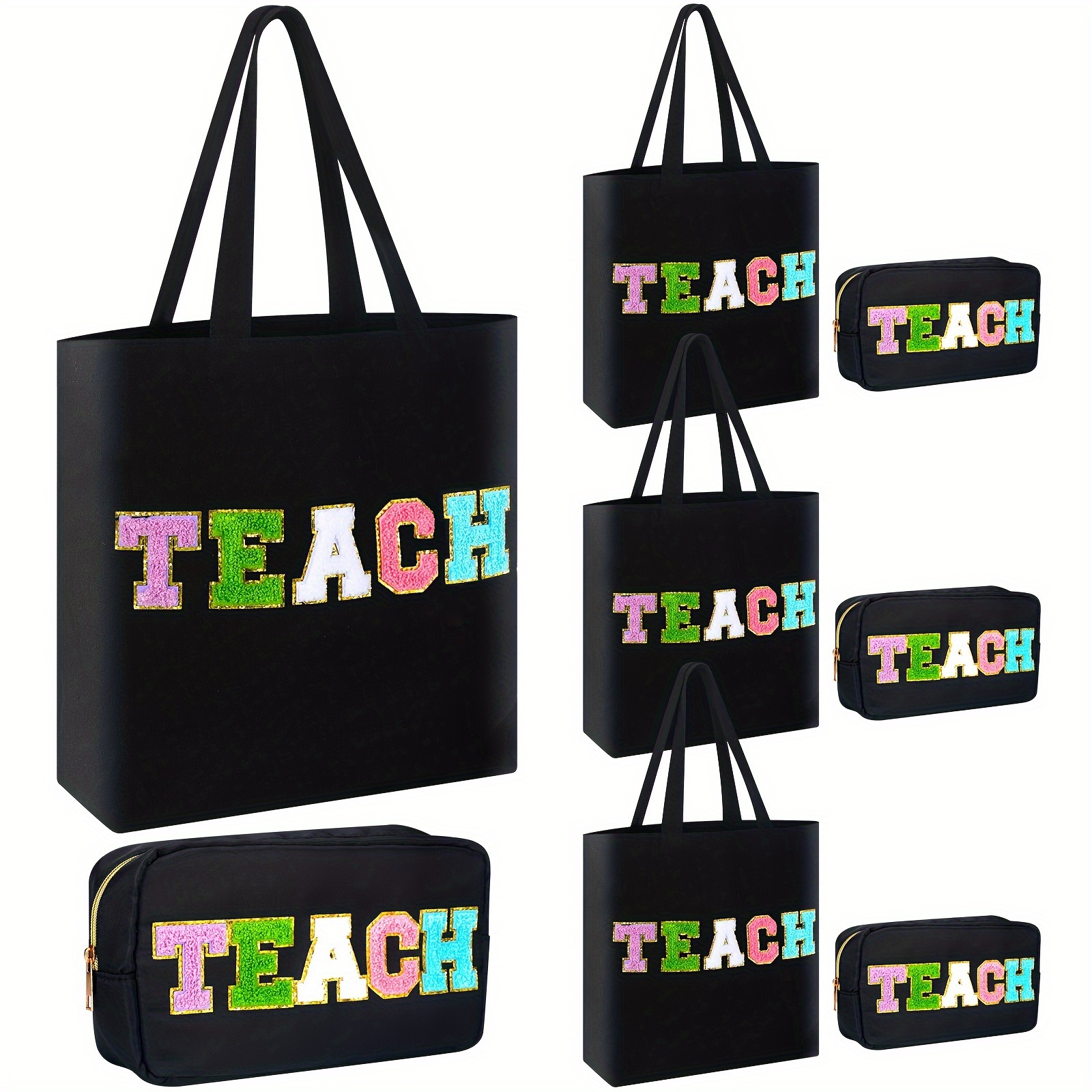 

8 Pcs Teacher Appreciation Gifts Chenille Letter Teacher Tote Bag Patch Makeup Bag For Graduation Retirement School Teacher's Day