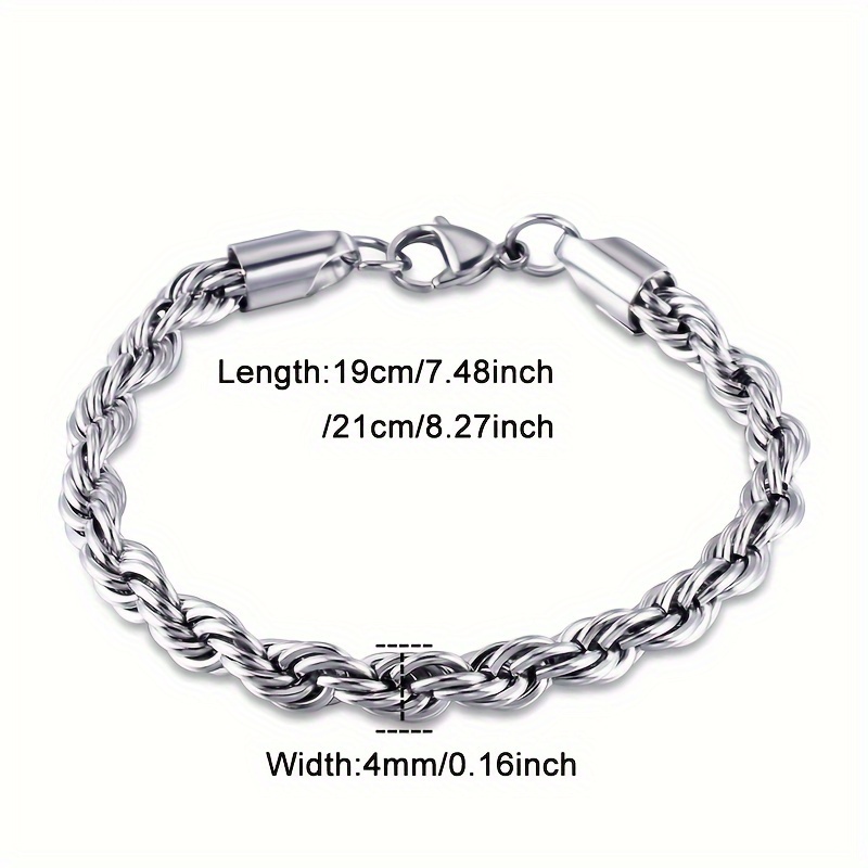 LMNZB Stainless Steel Twisted Rope Chain Bracelet, Unisex